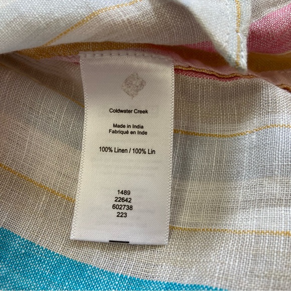 Coldwater Creek Multicolor Striped Button-Up Tie Front Linen Blouse Large Petite - Picture 8 of 11